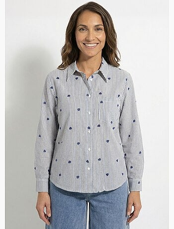 Chemisier à rayures et broderies c¿urs - AFIBEL