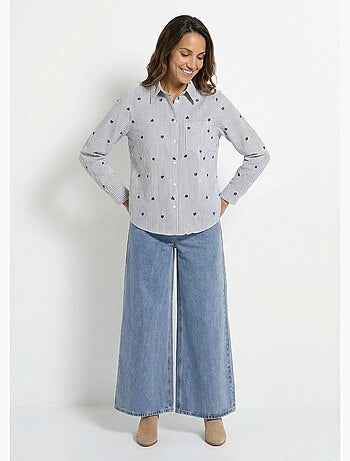 Chemisier à rayures et broderies c¿urs