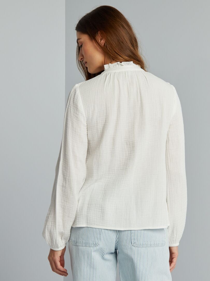 Tailleur Pantalon Femme Chemisier U00e0 Volants En Double Gaze De