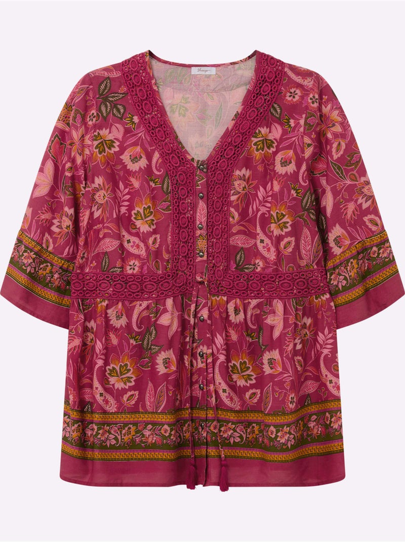 Chemisier à Volants Encolure V Tendance - Taille Standard - Sheego Rouge/Rose - Kiabi