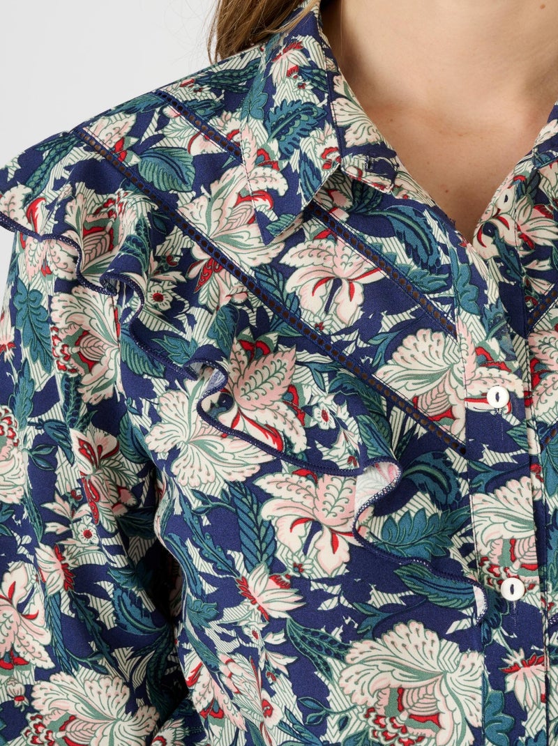 Chemisier à volants pure viscose - Damart Bleu - Kiabi