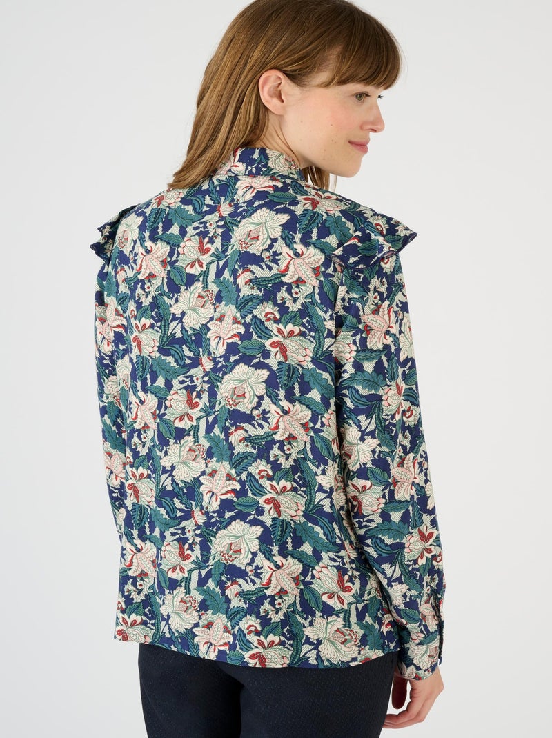 Chemisier à volants pure viscose - Damart Bleu - Kiabi