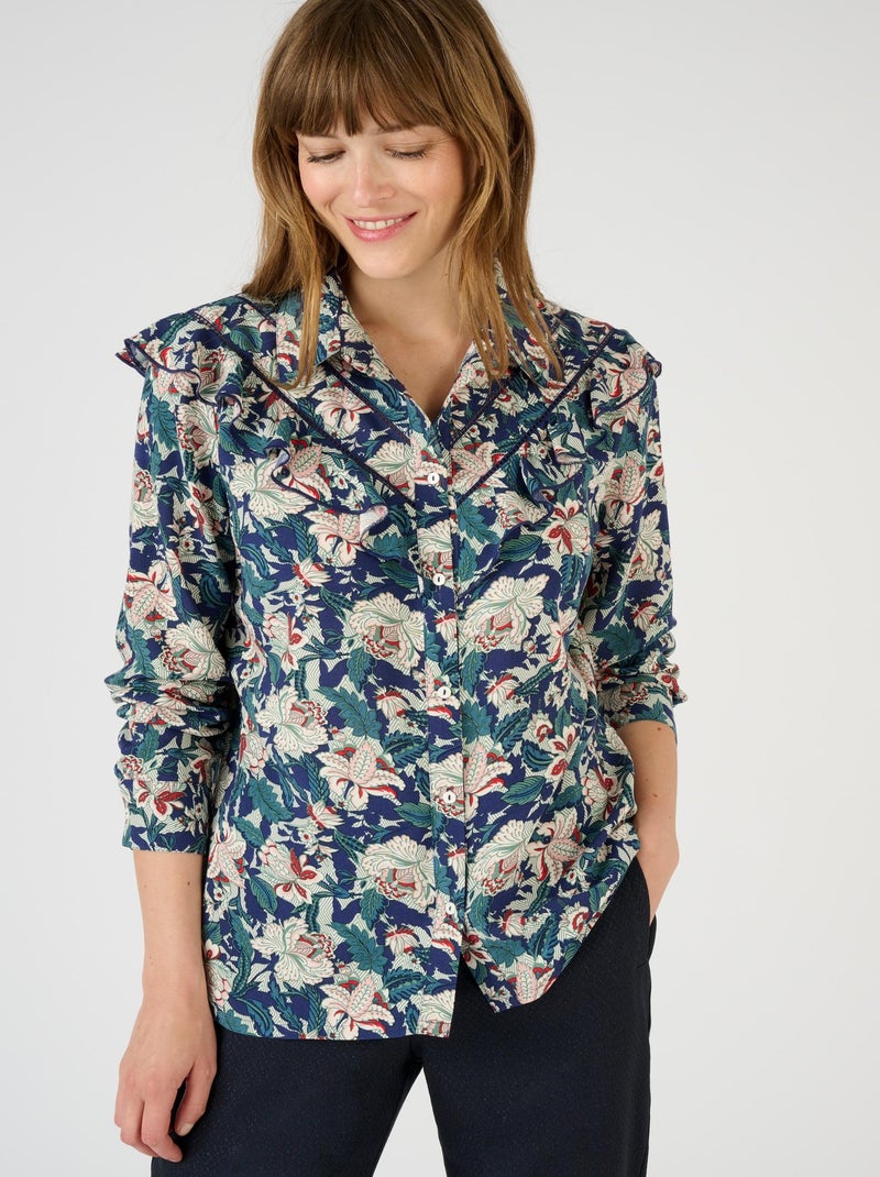 Chemisier à volants pure viscose - Damart Bleu - Kiabi