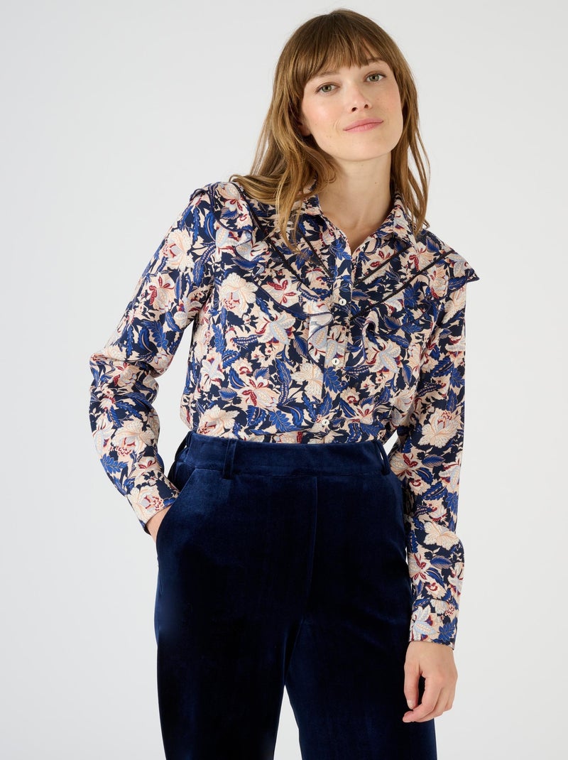 Chemisier à volants pure viscose - Damart Bleu marine - Kiabi