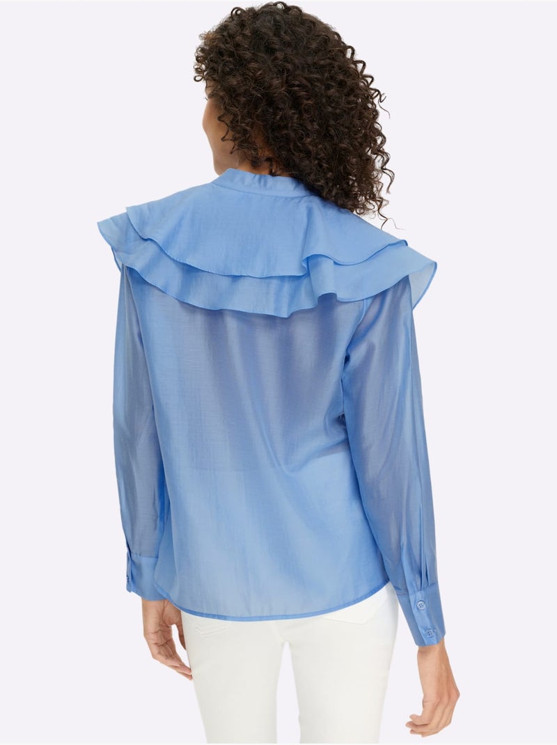 Chemisier à Volants Qualité Lyocell Estivale - Taille Standard - Helline Bleu ciel - Kiabi