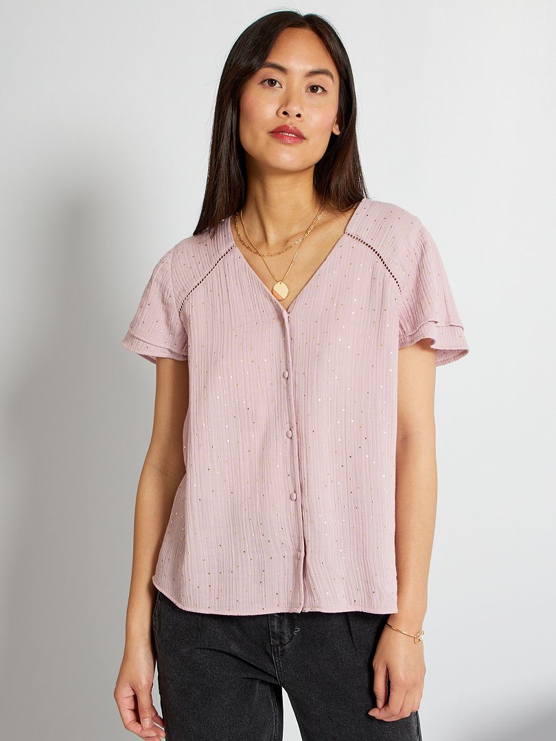 Chemisier Vintage à Volants Dorés - Taille S - Occasion Très Bon état