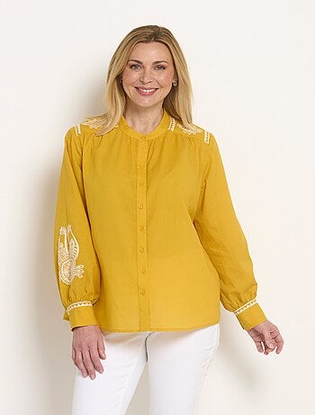 Chemisier ample broderies contrastantes