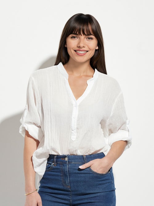 Chemisier ample col tunisien voile coton - Kiabi