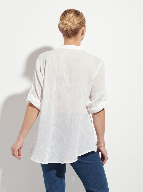 Chemisier ample col tunisien voile coton - Kiabi