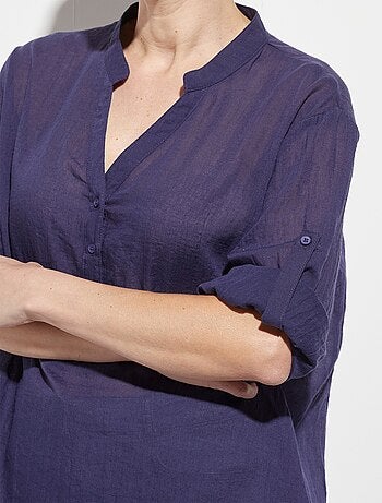 Chemisier ample col tunisien voile coton