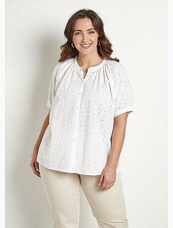 Chemisier ample coton brodé sans col - Afibel