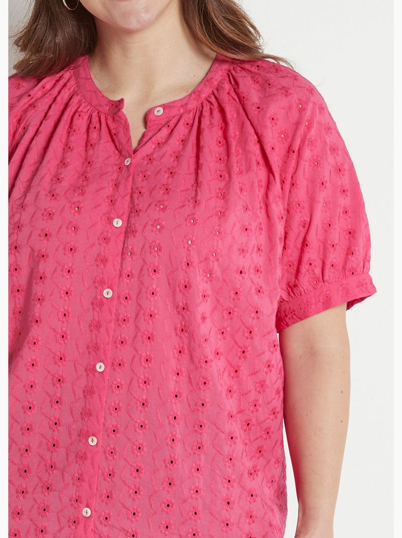 Chemisier ample coton brodé sans col - afibel Rose fushia - Kiabi