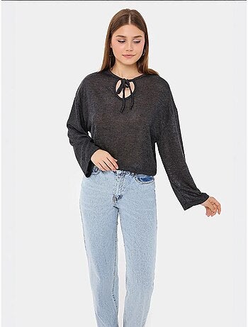 Chemisier ample en tricot à col rond avec détails noués