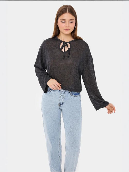 Chemisier ample en tricot à col rond avec détails noués - Kiabi Chemisier ample en tricot à col rond avec détails noués - Kiabi