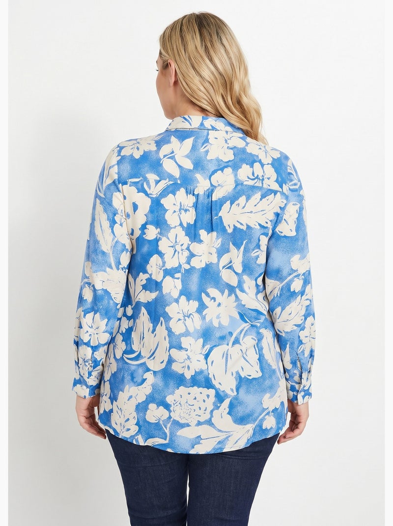 Chemisier ample long fleuri - Afibel Bleu - Kiabi