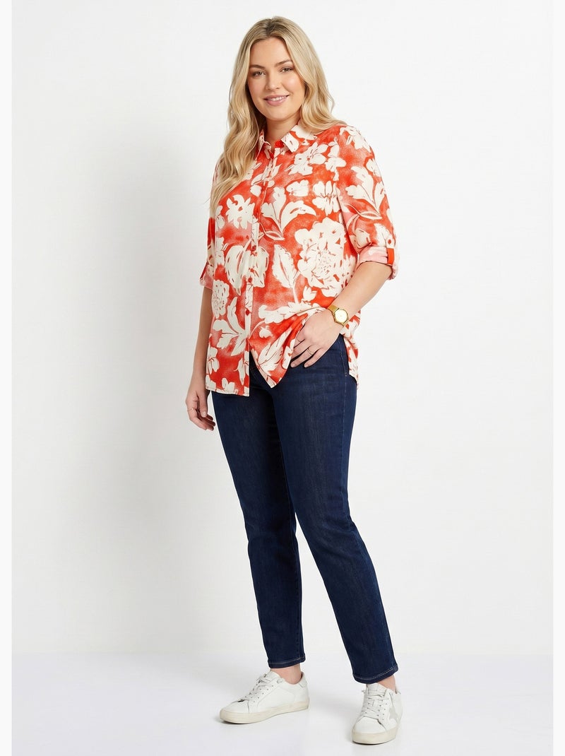 Chemisier ample long fleuri - Afibel Rouge - Kiabi
