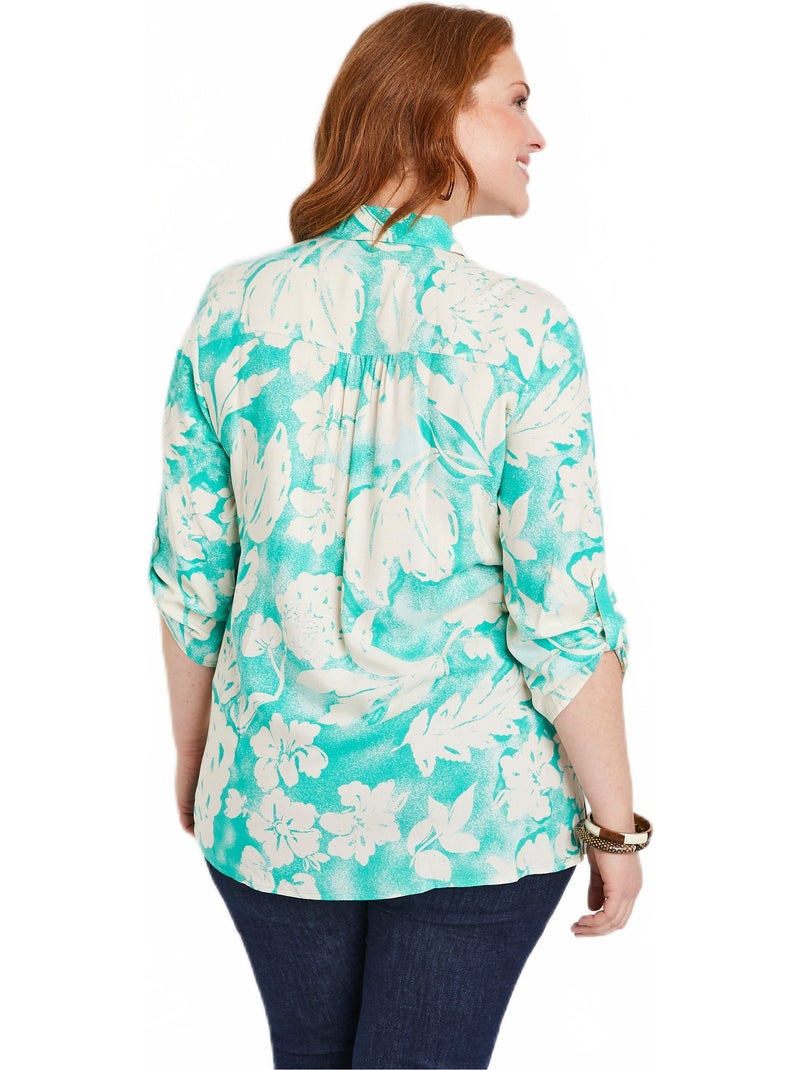 Chemisier ample long fleuri Vert - Kiabi