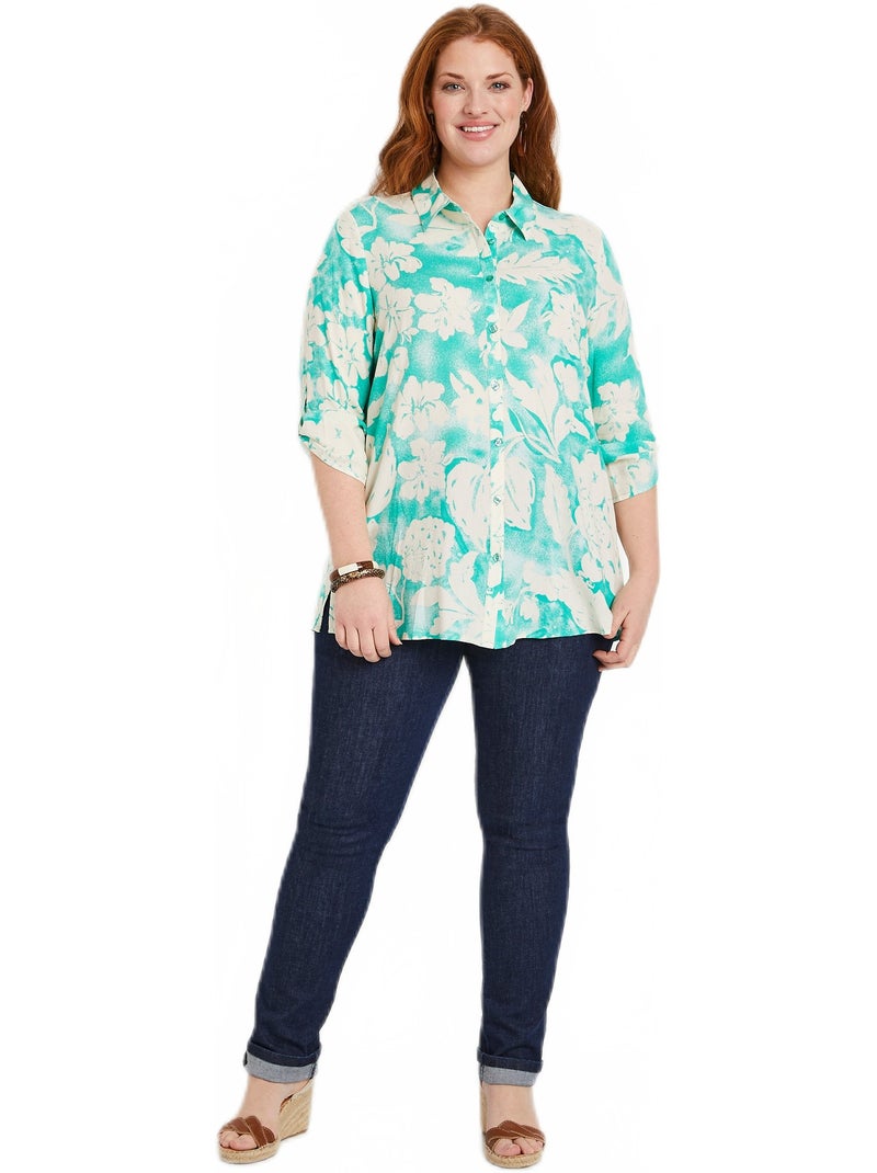 Chemisier ample long fleuri Vert - Kiabi