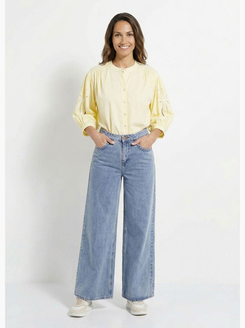 Chemisier ample manches brodées palmier - AFIBEL Blanc Jaune - Kiabi