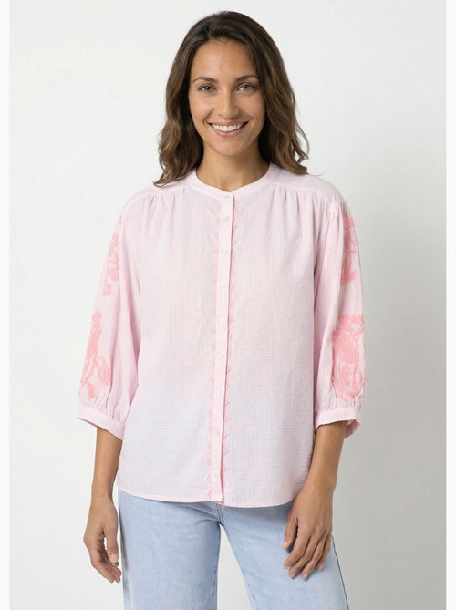 Chemisier ample vichy, broderies fluo - afibel - Kiabi