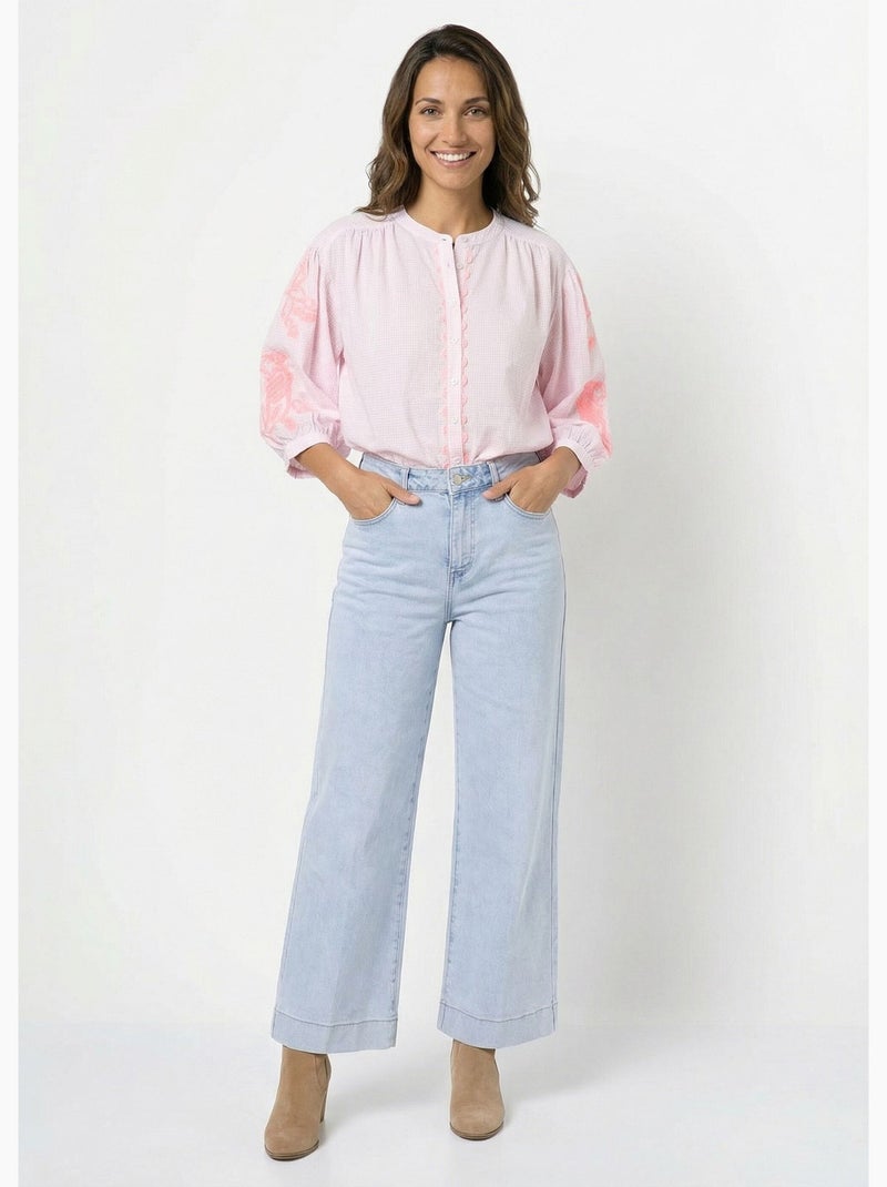 Chemisier ample vichy, broderies fluo - AFIBEL Rose - Kiabi