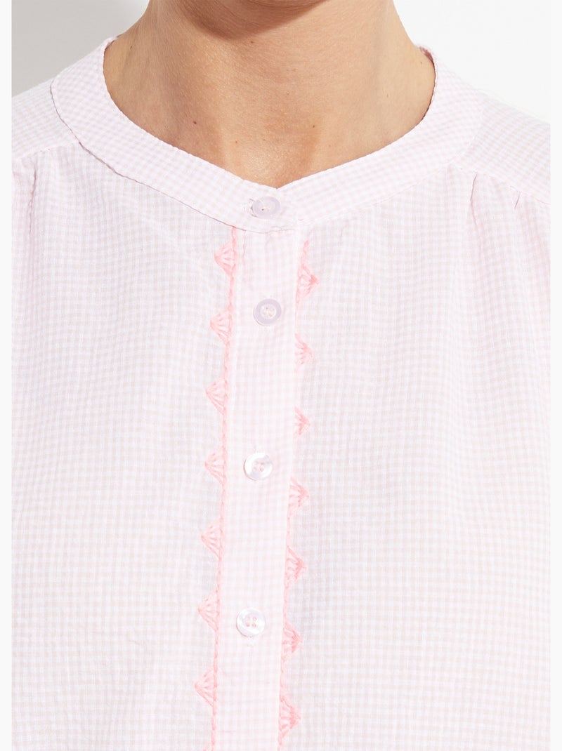 Chemisier ample vichy, broderies fluo - AFIBEL Rose - Kiabi