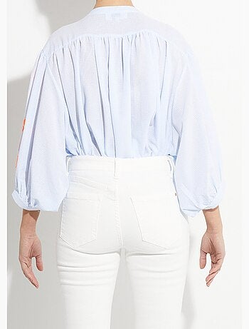 Chemisier ample vichy, broderies fluo