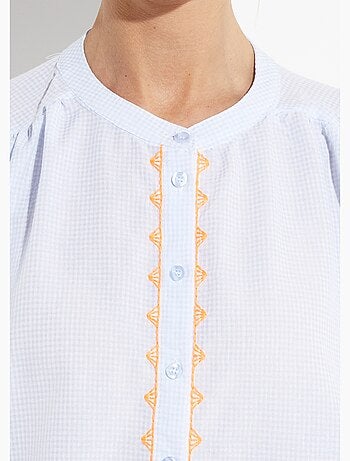 Chemisier ample vichy, broderies fluo