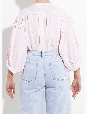 Chemisier ample vichy, broderies fluo