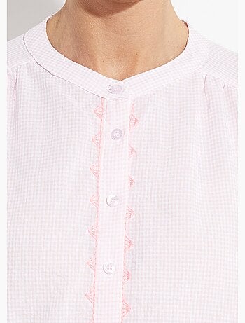 Chemisier ample vichy, broderies fluo