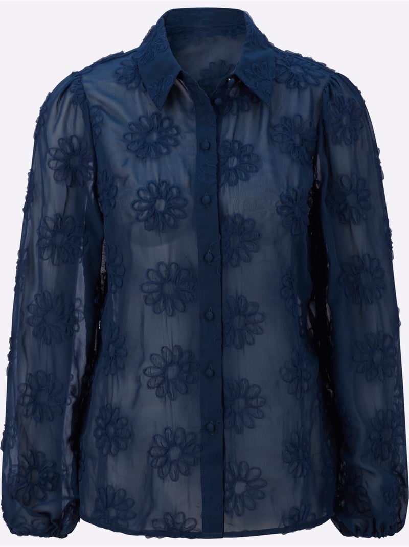 Chemisier Applications Florales - Taille Standard - Helline Bleu foncé - Kiabi