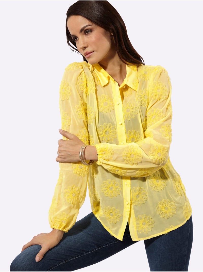Chemisier Applications Florales - Taille Standard - Helline Jaune citron - Kiabi