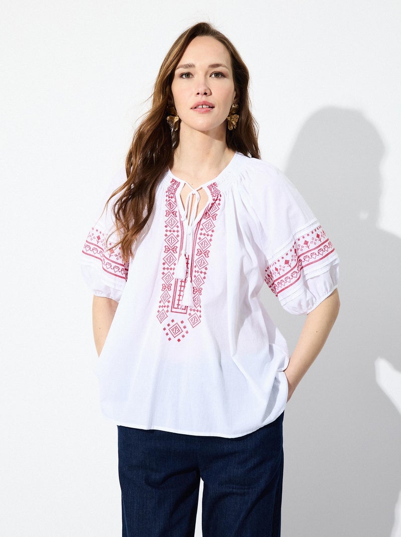 Chemisier avec broderie MO Fashion Blanc - Kiabi