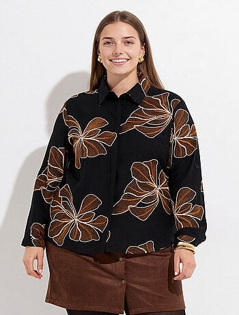 Chemisier avec broderies motif fleurs - afibel