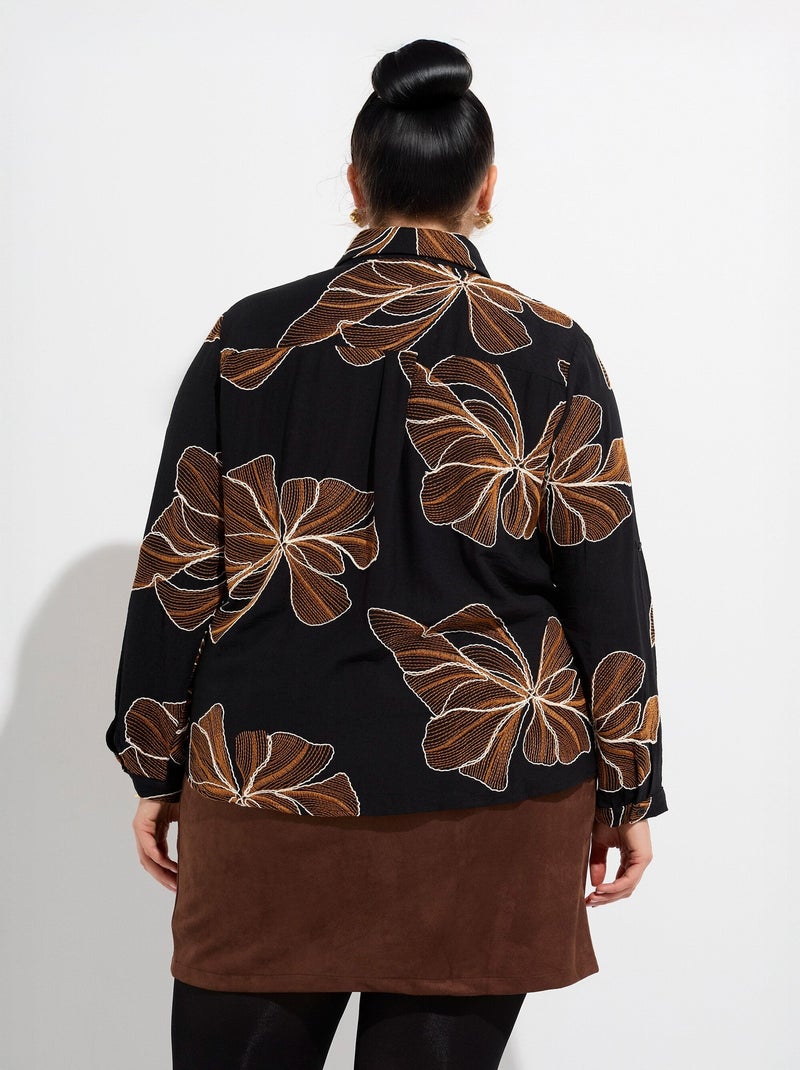 Chemisier avec broderies motif fleurs - afibel Noir Marron - Kiabi