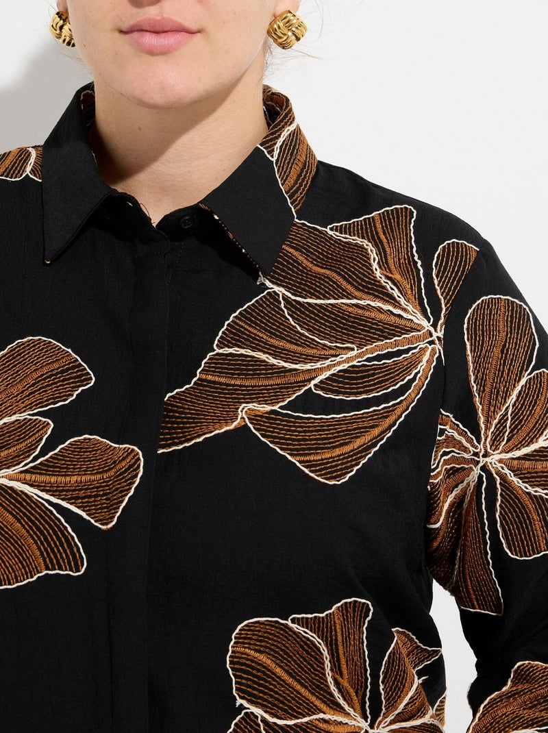 Chemisier avec broderies motif fleurs - afibel Noir Marron - Kiabi