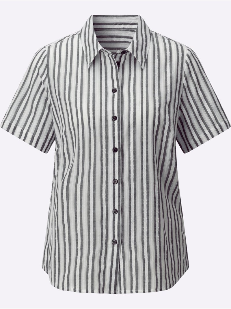 Chemisier avec col chemise à rayures structurées et manches courtes - Taille standard - Witt Noir Blanc - Kiabi