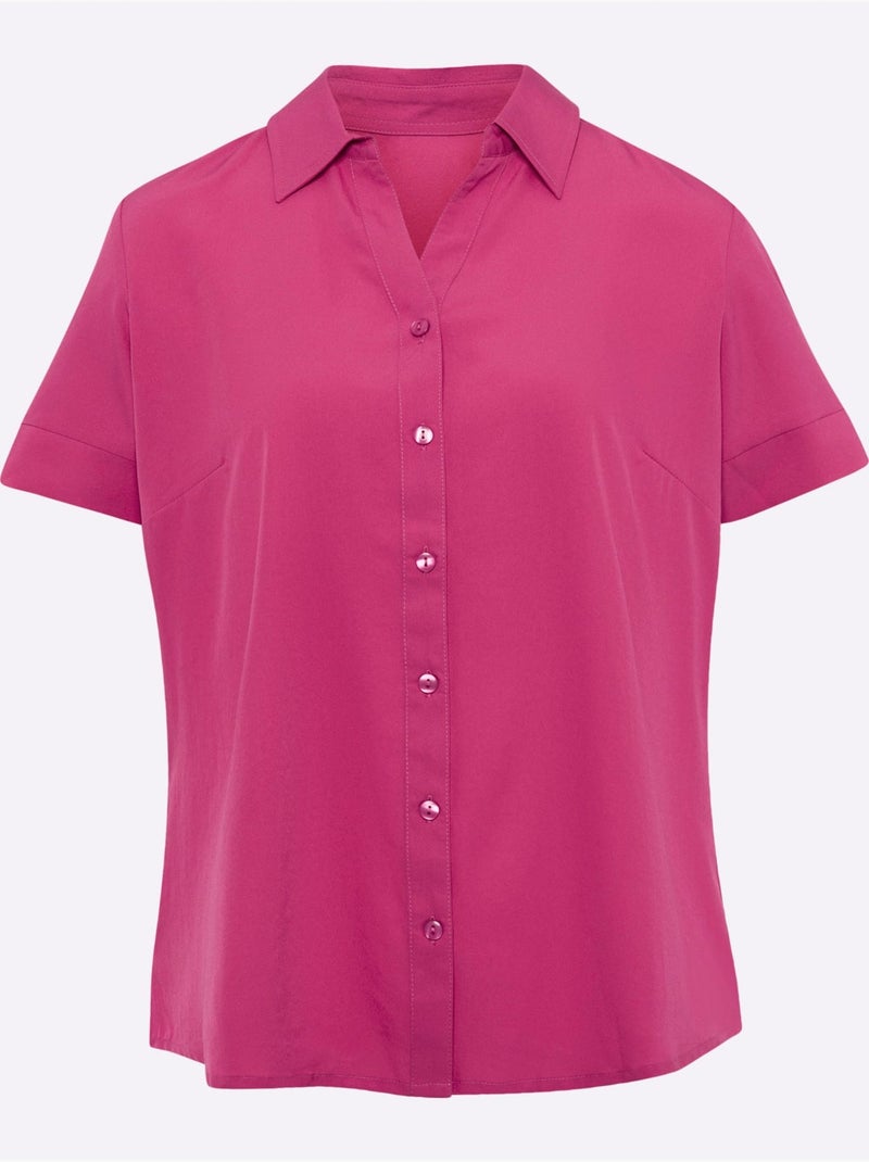 Chemisier avec col ouvert et manches courtes à patte de boutonnage - Taille standard - Moda Vilona Rose fushia - Kiabi