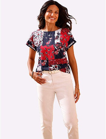 Chemisier avec encolure ronde et mancherons en patchwork - Taille standard - Moda Vilona