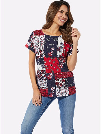 Chemisier avec encolure ronde et mancherons en patchwork - Taille standard - Moda Vilona