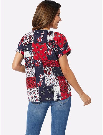 Chemisier avec encolure ronde et mancherons en patchwork - Taille standard - Moda Vilona