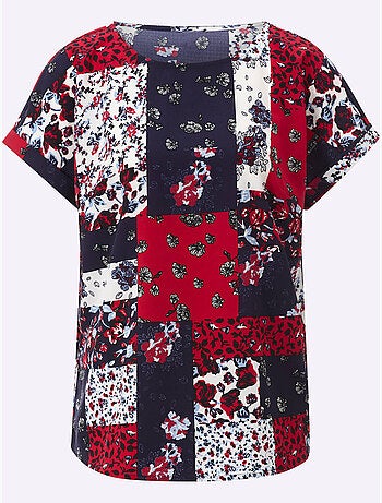 Chemisier avec encolure ronde et mancherons en patchwork - Taille standard - Moda Vilona