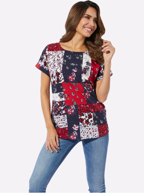 Chemisier avec encolure ronde et mancherons en patchwork - Taille standard - Moda Vilona - Kiabi