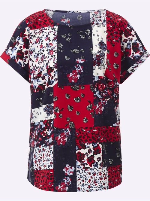 Chemisier avec encolure ronde et mancherons en patchwork - Taille standard - Moda Vilona - Kiabi