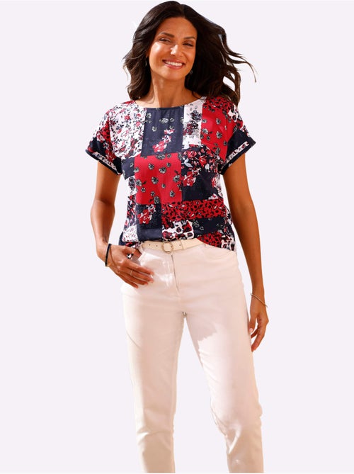 Chemisier avec encolure ronde et mancherons en patchwork - Taille standard - Moda Vilona - Kiabi