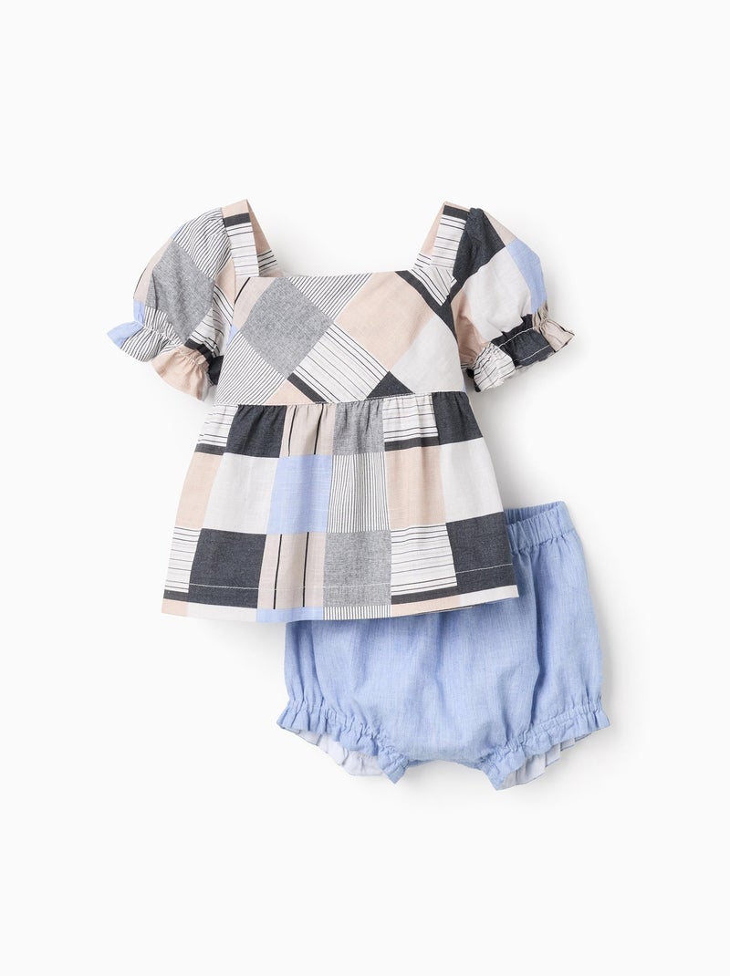 Chemisier avec Motif + Short Brothers & Sisters Blanc Bleu ciel Gris - Kiabi