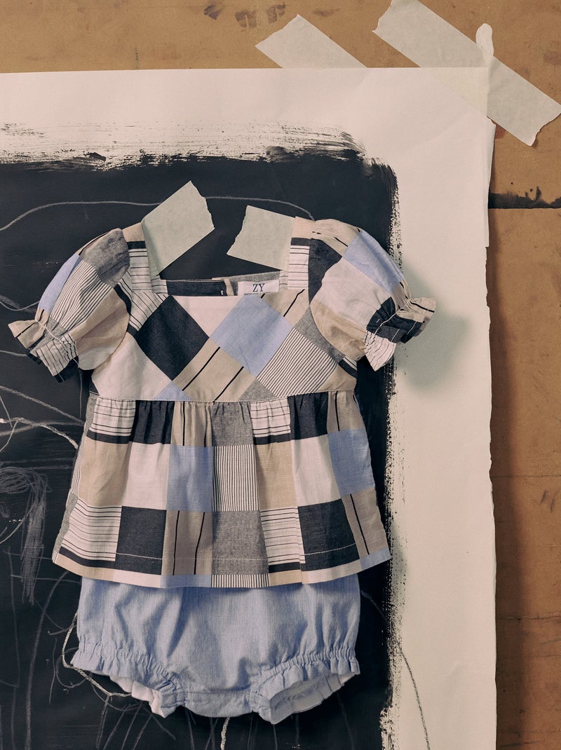 Chemisier avec Motif + Short Brothers & Sisters Blanc Bleu ciel Gris - Kiabi