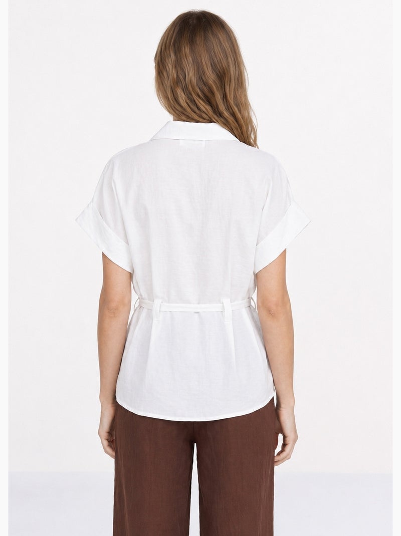 Chemisier avec taille resserrée par lien - AFIBEL Blanc - Kiabi