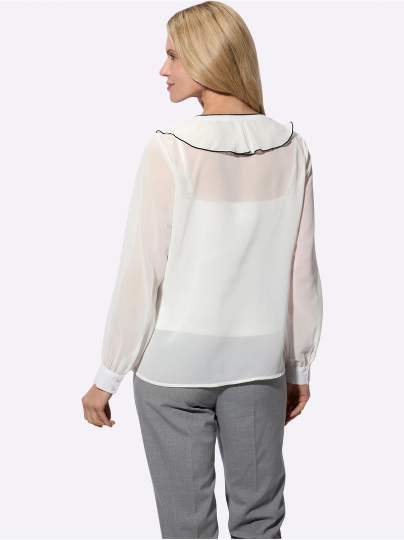Chemisier avec volants et col V à manches longues - Taille standard - Moda Vilona Blanc - Kiabi