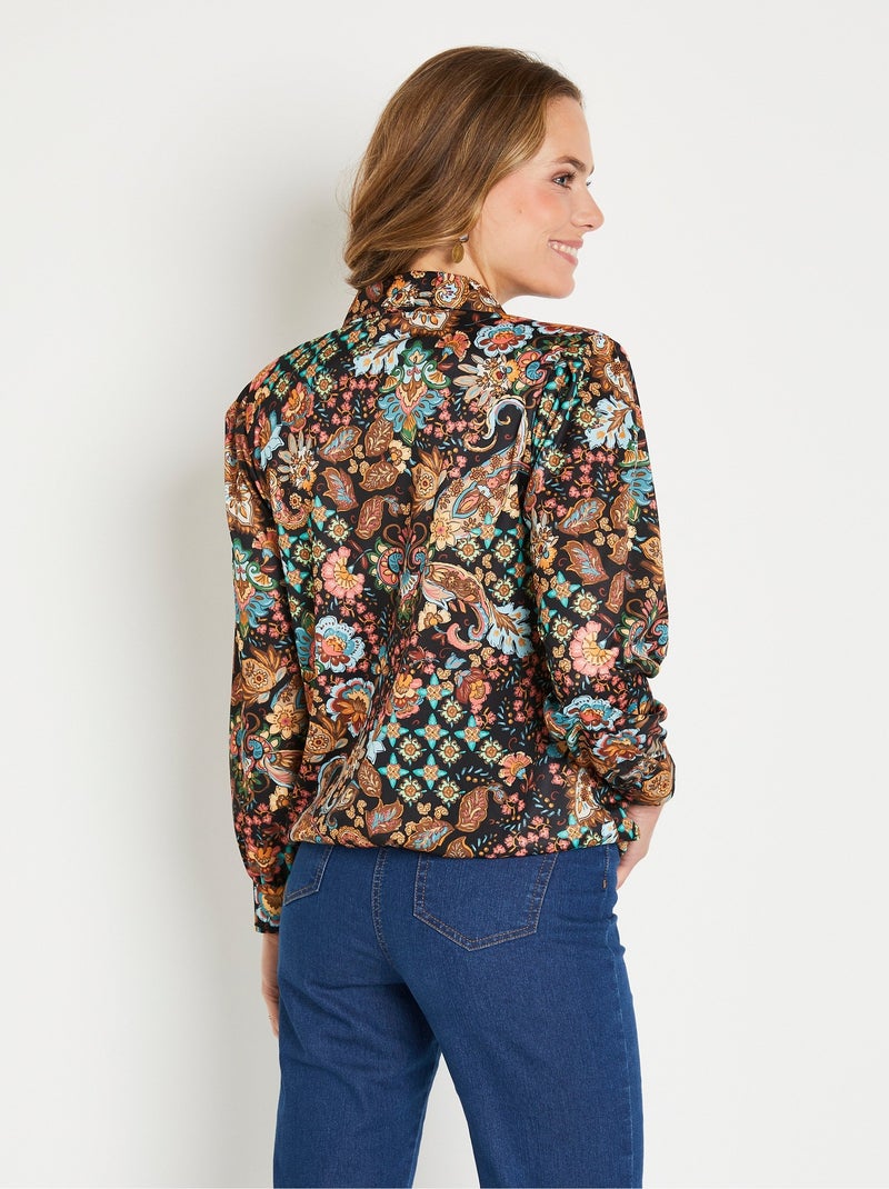 Chemisier blouson court imprimé col tailleur - Afibel Noir Marron - Kiabi
